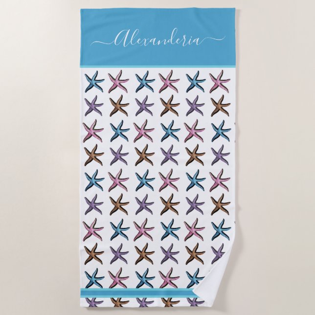 Serviette De Plage Epaule Turquoise marine bleu rose violet (Devant)