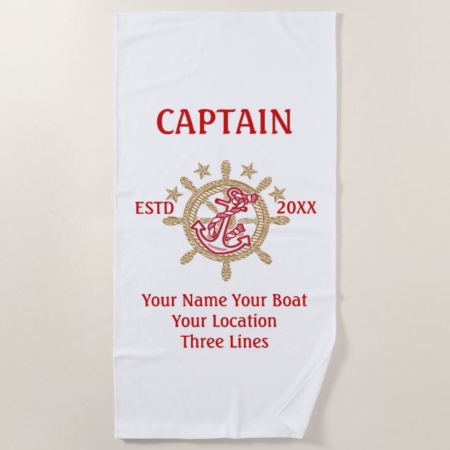 Serviette De Plage Équipage personnalisé de capitaine de capitaine (Devant)