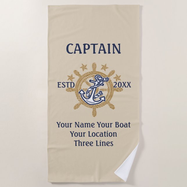 Serviette De Plage Équipage personnalisé de capitaine de capitaine (Devant)
