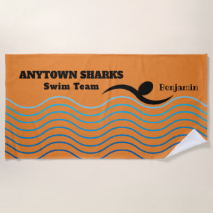 Serviette De Plage Équipe de natation des vagues de nageur et d'eau