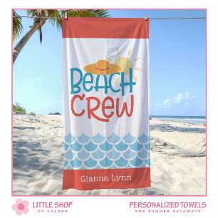 Serviette De Plage Équipe de plage de style rétro personnalisable