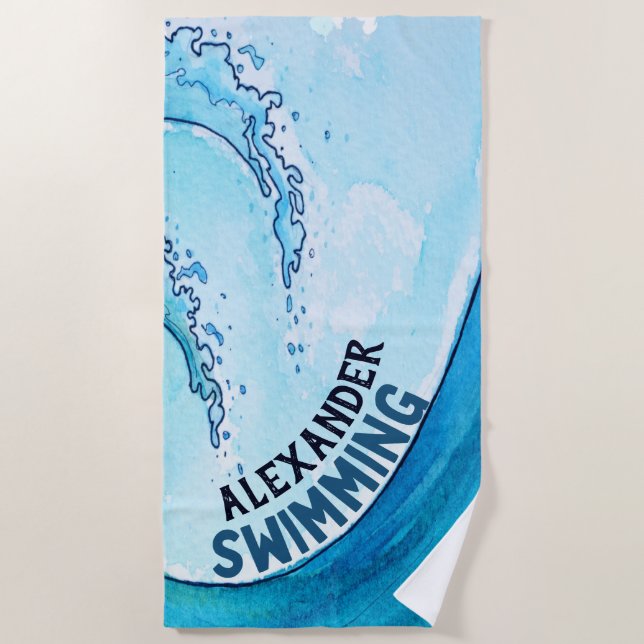 Serviette De Plage Équipe sportive Monogramme Beach Wave Swage (Devant)