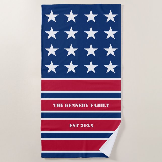 Serviette De Plage États-Unis Nom de famille du drapeau américain (Devant)