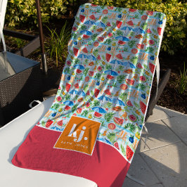 Serviette De Plage Été amusant Monogramme élégant