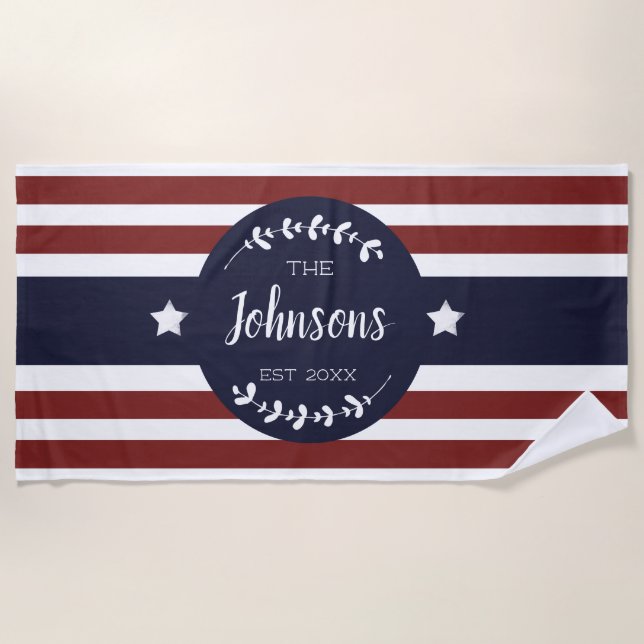 Serviette De Plage Été patriotique personnalisé Quart de juillet (Devant)