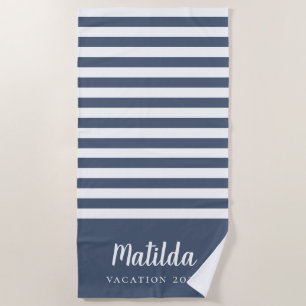Serviette De Plage été personnalisé bleu marine et blanc 