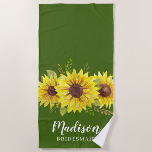 Serviette De Plage Été Tournesol Aquarelle Vert Bridesmaid Favoriser