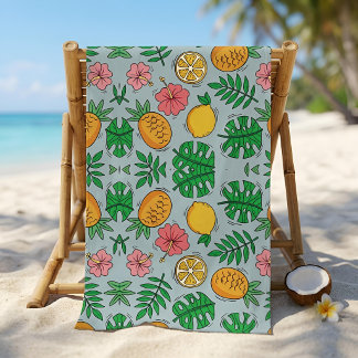 Serviette De Plage Été Tropical Rétro Citron Bleu Ananas