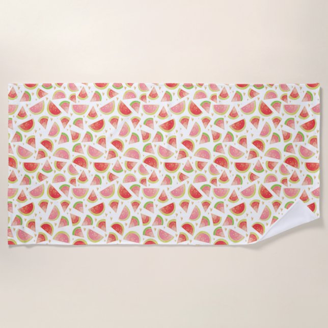 Serviette De Plage Eté Watermelon Slices & Gold Heart Motif (Devant)