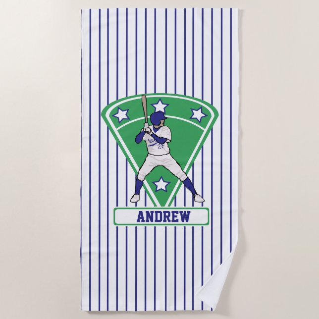 Serviette De Plage Étoile de base-ball personnalisée bleu (Devant)