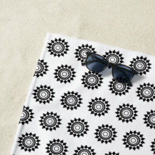 Serviette De Plage Étoile de soleil noir et blanc
