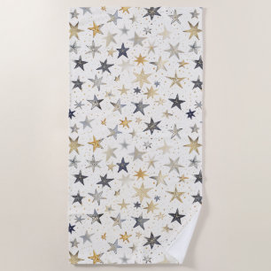 Serviette De Plage Étoiles Bleues Argent Or