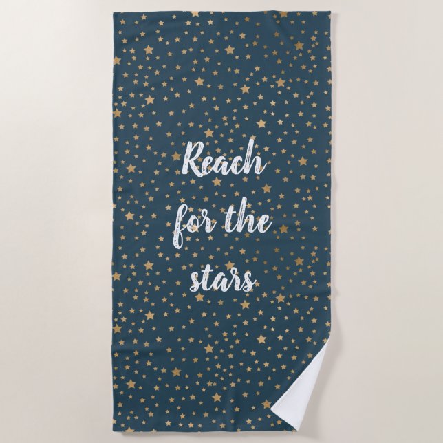Serviette De Plage Étoiles d'or bleu bleu marine (Devant)