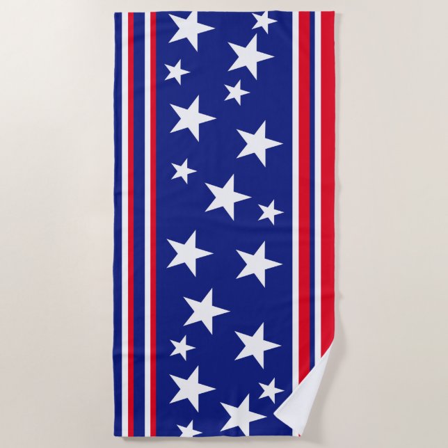 Serviette De Plage Étoiles patriotiques Rouge Blanc Bleu (Devant)