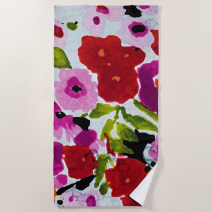Serviette De Plage Explosion de couleur vive Fleurs aquarelles à l'en