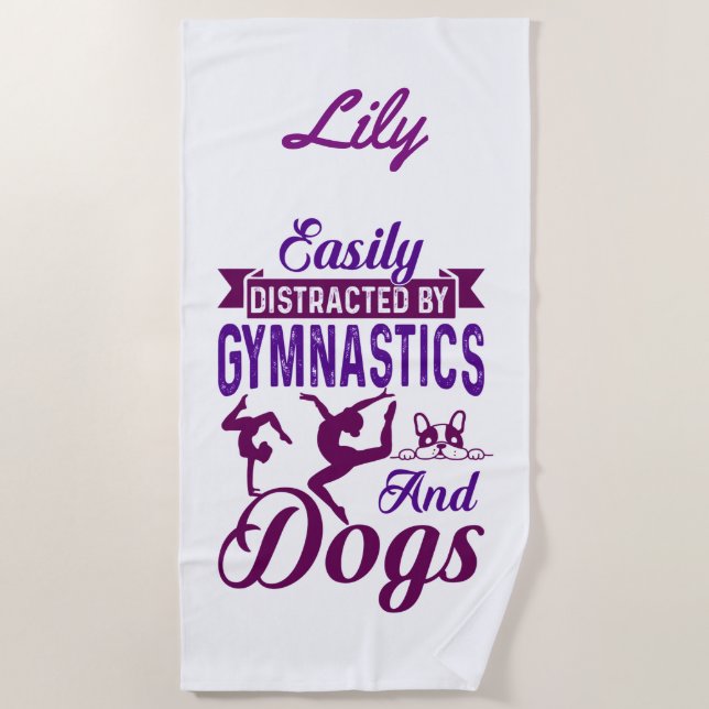 Serviette De Plage Facilement distrait par la gymnastique et les chie (Devant)