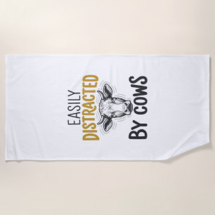 Serviette De Plage Facilement Distrait Par Les Vaches Drôle De T-Shir