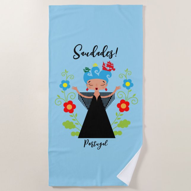 Serviette De Plage Fado chanteuse avec caravelle portugaise (Devant)