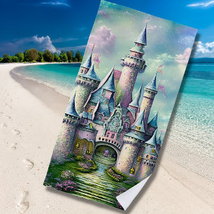 Serviette De Plage Fairy Princess Castle Mauve Rose Green