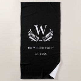 Serviette De Plage Famille blanche noire monogramme classique initial