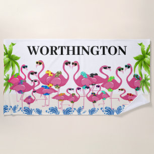 Serviette De Plage Famille de Flamants roses amusants