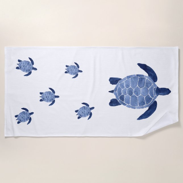 Serviette De Plage Famille de tortue de mer dans l'indigo (Devant)