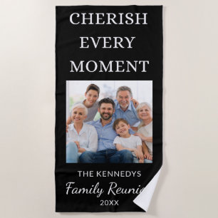Serviette De Plage Famille Reunion Photo Cherish Chaque instant Noir