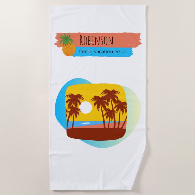 Serviette De Plage Famille Tropical Beach Vacances Souvenir (Devant)