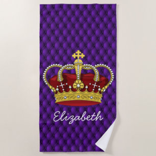 Serviette De Plage Fancy Royal Purple & Queen's Crown avec nom