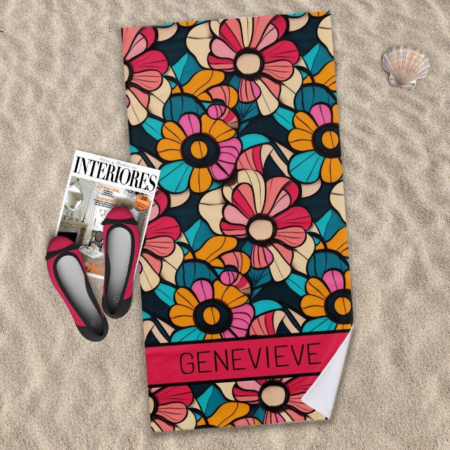 Serviette De Plage Fantastique motif floral rétro dans Berry & Orange (Créateur téléchargé)
