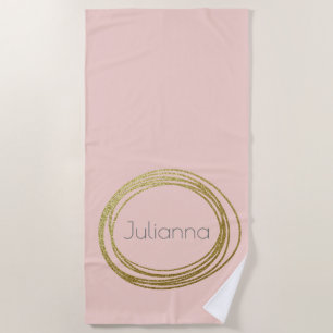 Serviette De Plage Faux Gold Abstrait Circle Design avec nom rose