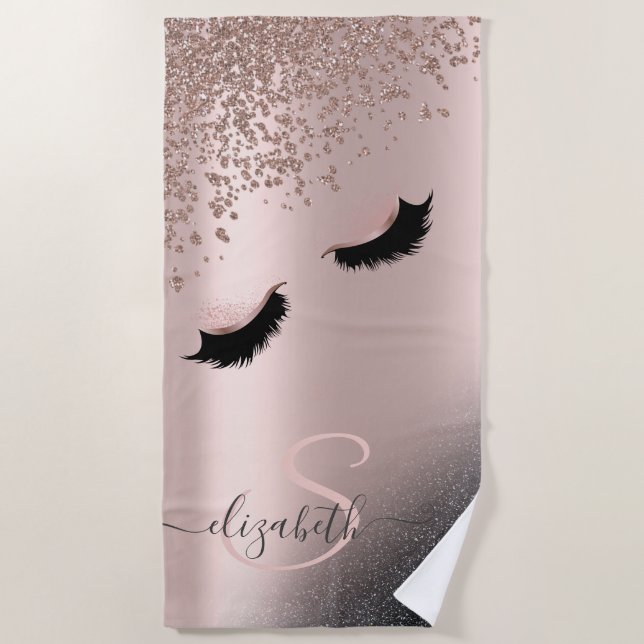 Serviette De Plage Faux Lashes Parties scintillant noire Diamants Ros (Devant)
