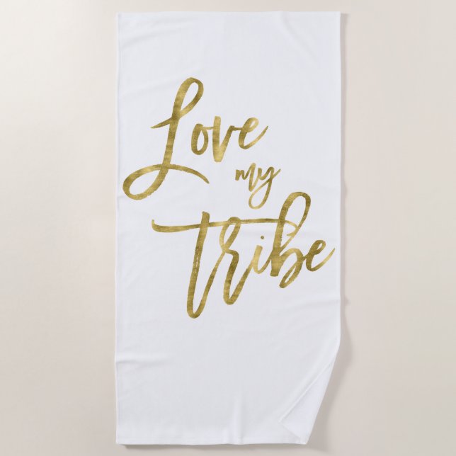 Serviette de plage Faux Or Amour Ma Tribu (Devant)