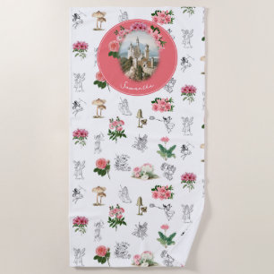 Serviette De Plage Fées Rose Floral Champignons Fée Château Monogramm