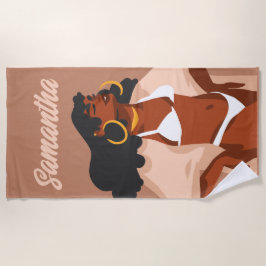 Serviette De Plage Femme noire, Bikini blanc, Prêt plage