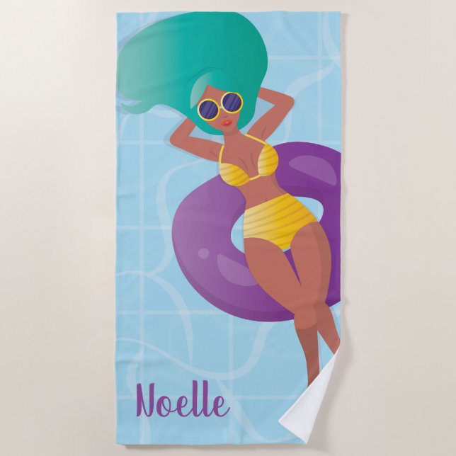 Serviette De Plage Femme noire dans la piscine (Devant)