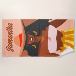 Serviette De Plage Femme noire, Grand Casquette, Vibes de vacances