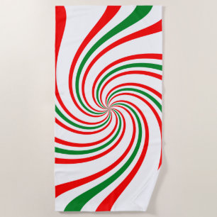 Serviette De Plage Festif Vibrant Rouge et Vert Infinite Swirl sur un