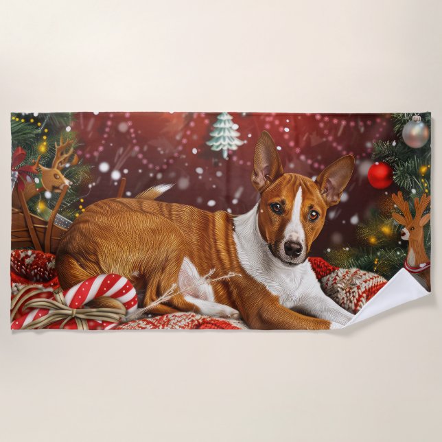 Serviette De Plage Festival de Noël de Chien Basenji (Devant)