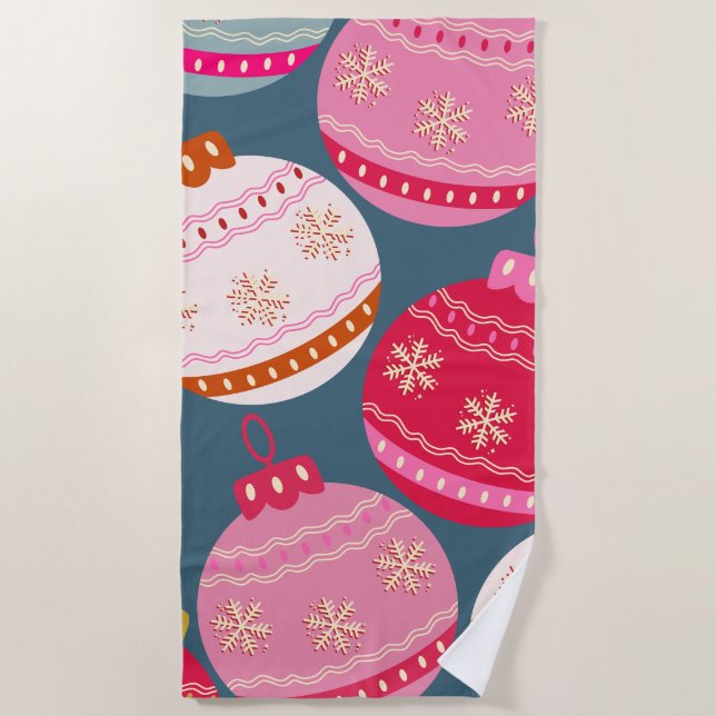 Serviette De Plage Festive Ornements Noël (Devant)