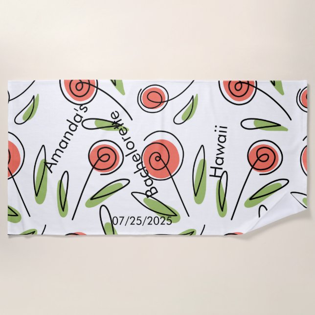 Serviette De Plage Fête de Bachelorette Aquarelle Florale Personnalis (Devant)