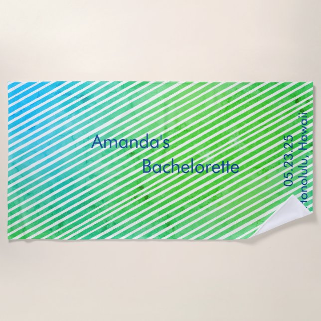 Serviette De Plage Fête de Bachelorette rayée Seafoam Vert Bleu (Devant)