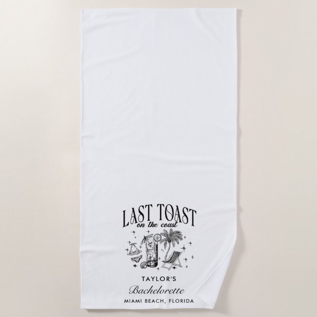 Serviette De Plage Fête de Fiançailles Côtière Moderne Cocktail Noir (Devant)