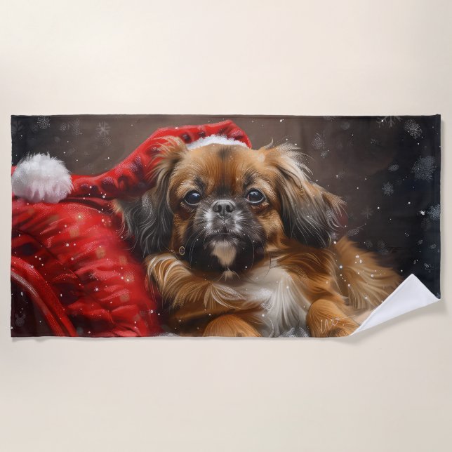 Serviette De Plage Fête de Noël de Chien Espagnol Tibétain (Devant)