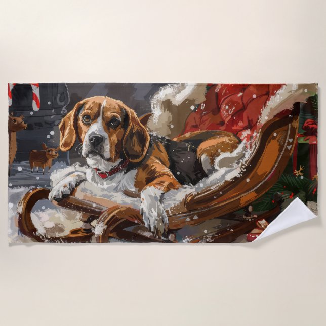 Serviette De Plage Fête de Noël du chien beagle (Devant)