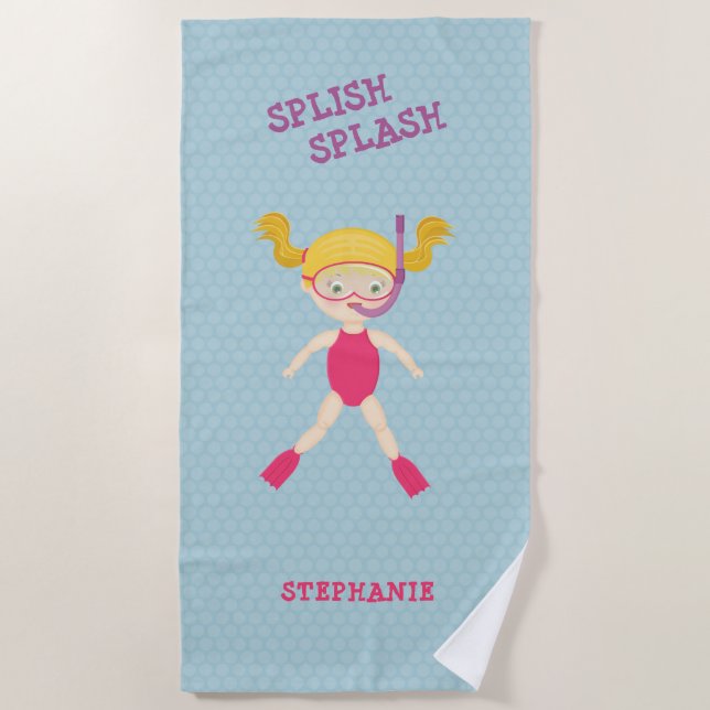 Serviette De Plage Fête de Plage de Fille de Snorkeling (Devant)