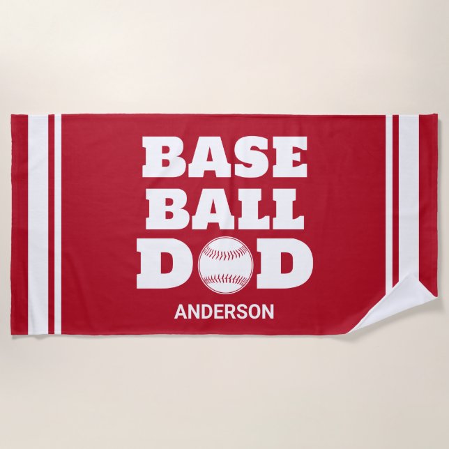 Serviette De Plage Fête des pères papa de baseball personnalisée (Devant)