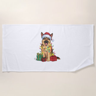 Serviette De Plage Feu de Noël Éclairage Père Noël Allemand Berger Ch