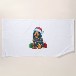 Serviette De Plage Feu de Noël Santa Chapeau Portugais Chien d'eau Ch