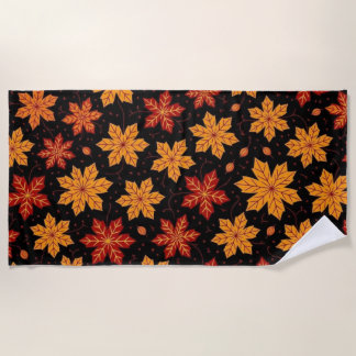 Serviette De Plage Feuillage élégant d'automne sur fond noir